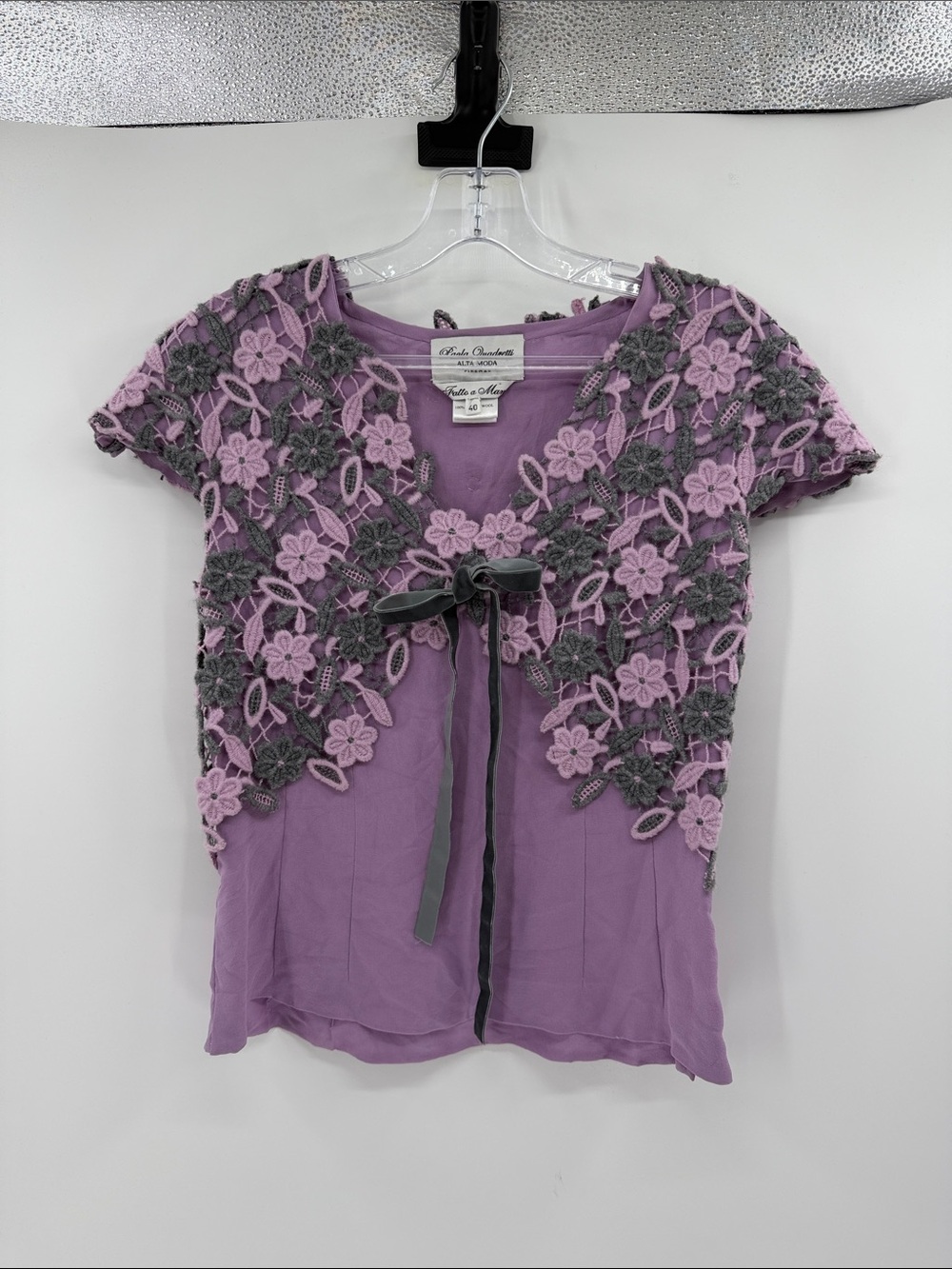 Paola Quadretti Alta Moda Wool/Silk Blouse - Purple/Gray - Italian 40